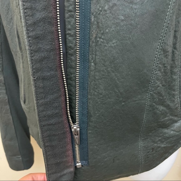VEDA Leather Biker Jacket Dark Olive Green Size Large - Picture 12 of 15